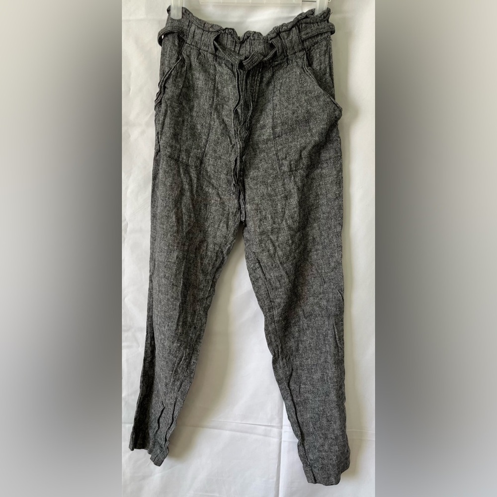 Dynamite High-Waisted Paperbag Linen Blend Ankle Pants Grey XS